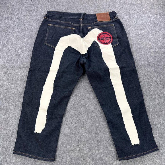 Evisu Jeans Mens 33x22 Blue Red Daicock Seagull Selvedge Denim Straight Osaka - Picture 1 of 14